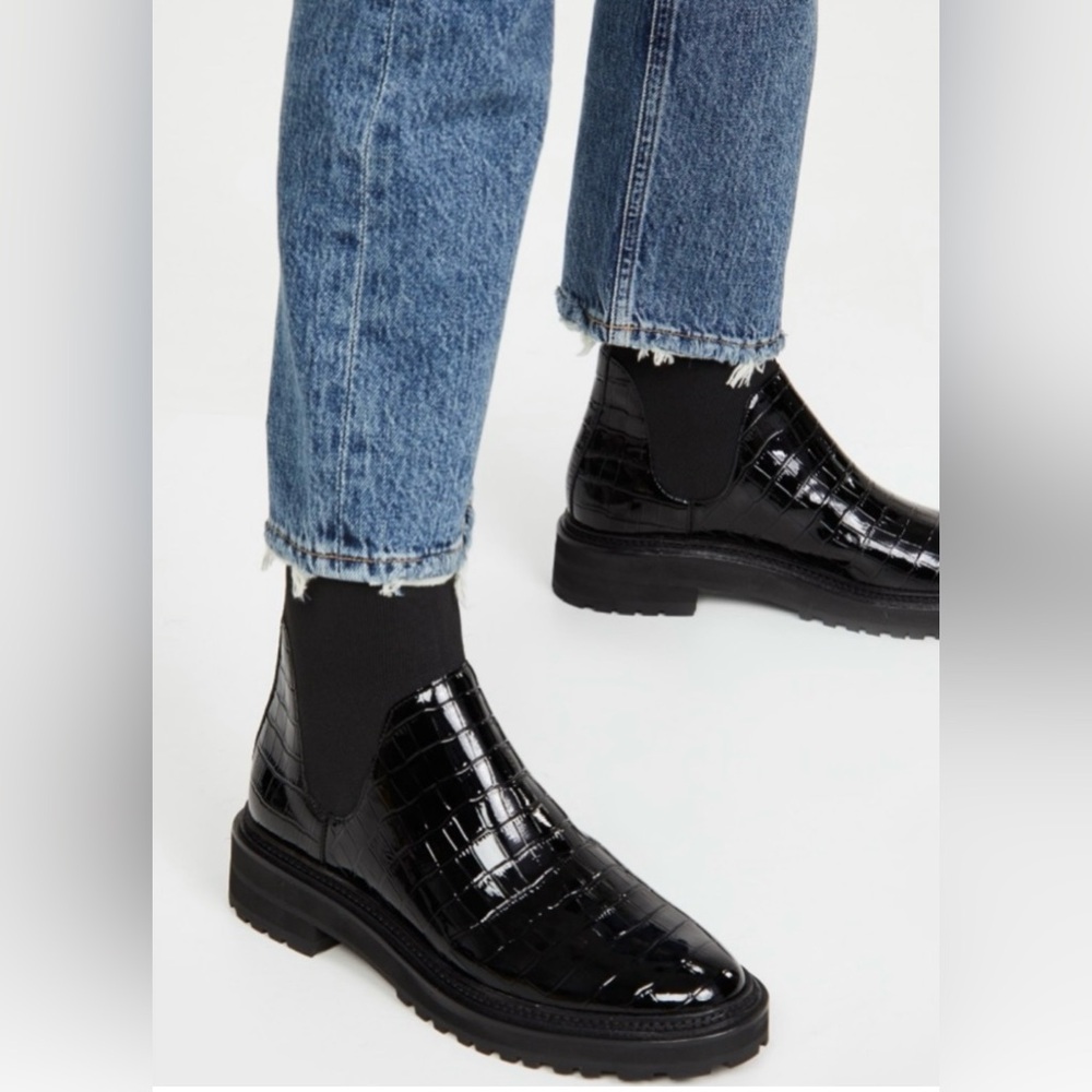 Loeffler Randall Black Croc-Embossed Combat Boots